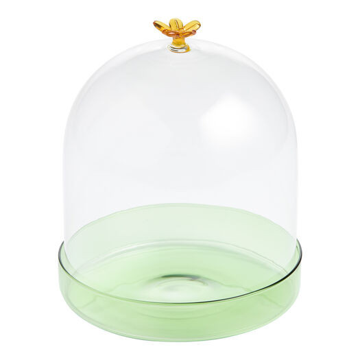 Green and Golden Yellow Glass Floral Cake Plate with Cloche by World Market | World Market