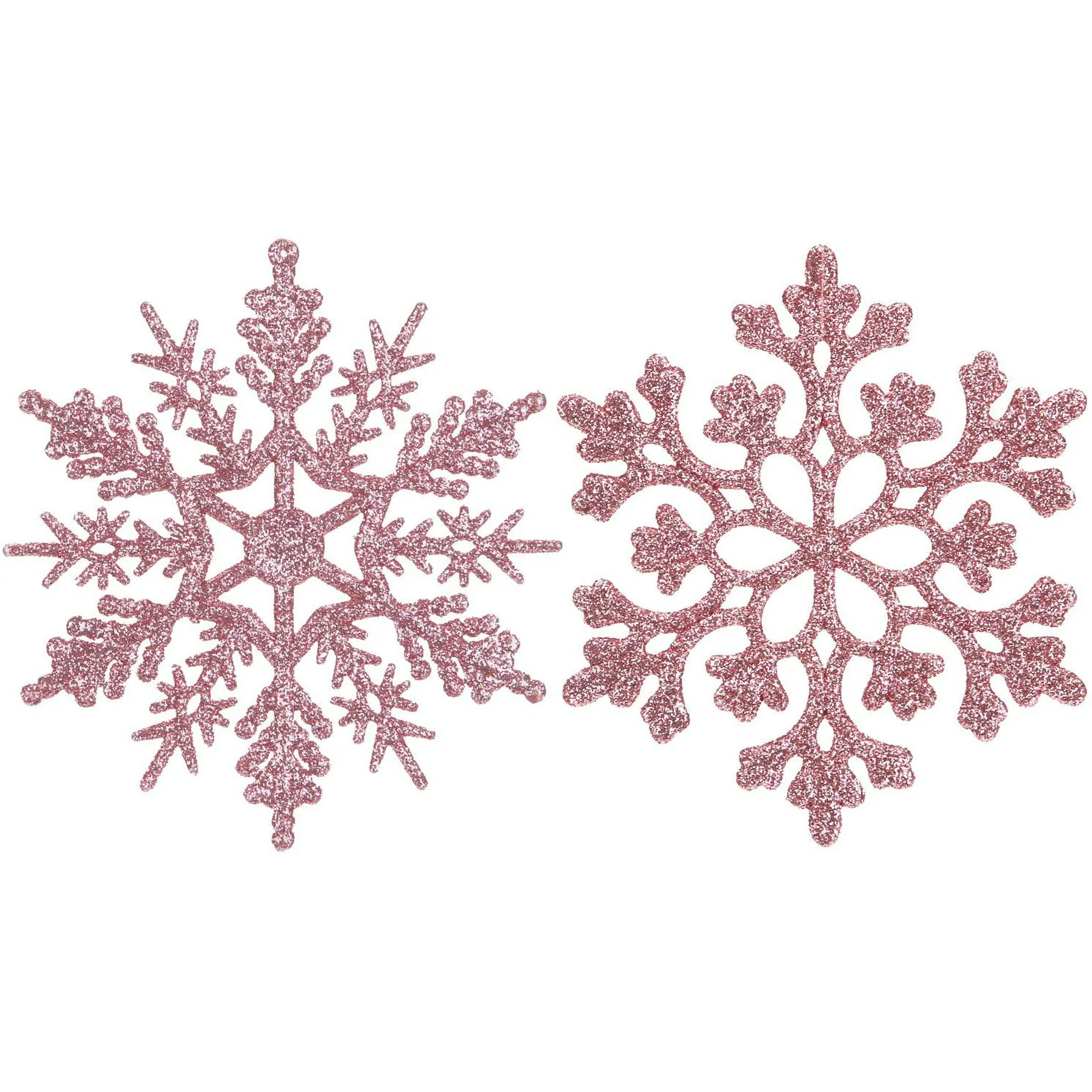 Plastic Christmas Glitter Snowflake Ornaments Christmas Tree Decorations, 4-inch, Set of 36, Pink | Walmart (US)