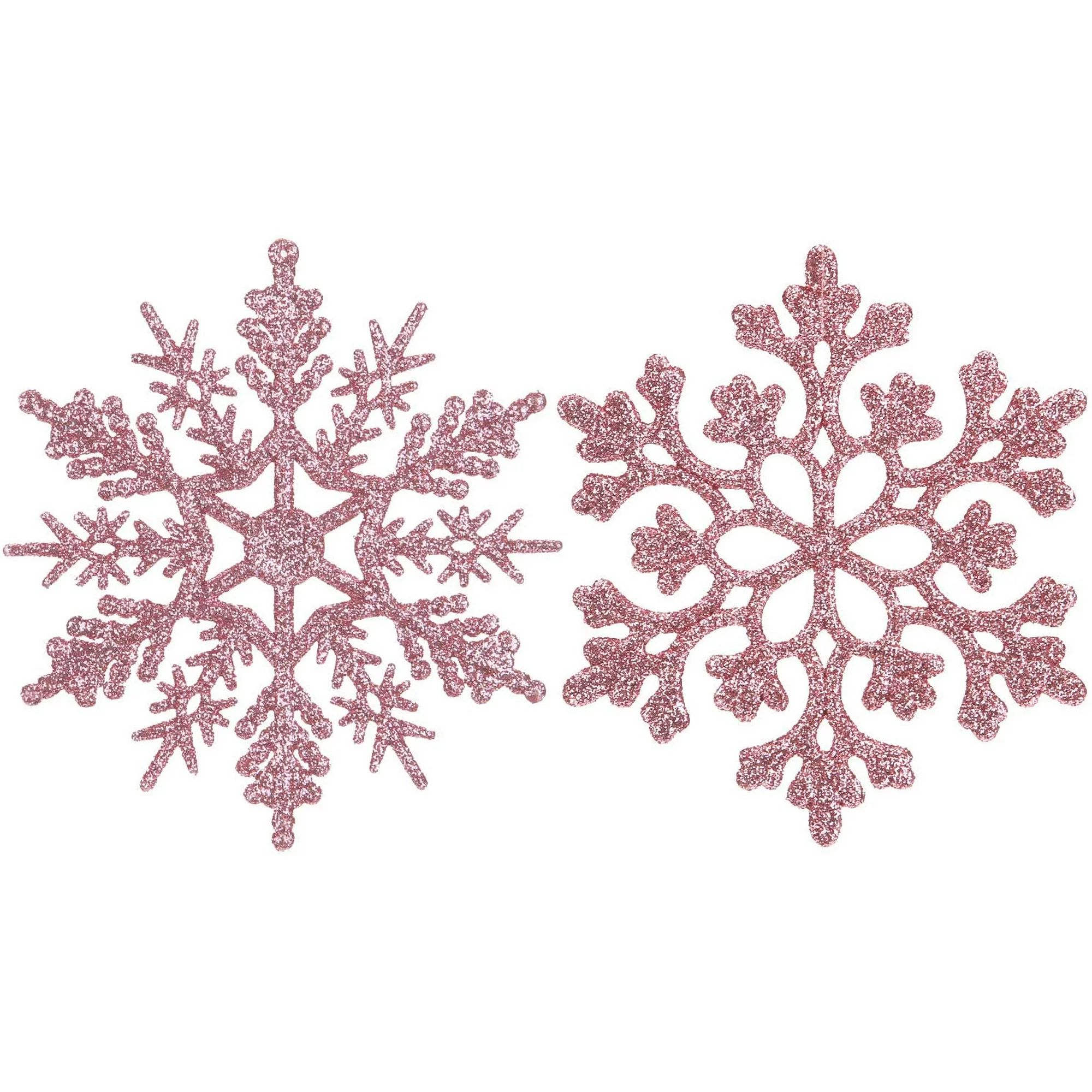 Plastic Christmas Glitter Snowflake Ornaments Christmas Tree Decorations, 4-inch, Set of 36, Pink | Walmart (US)