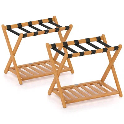 Folding Luggage Racks Set of 2 with Storage Shelf & 5 Nylon Straps Luggage Holder | Wayfair North America