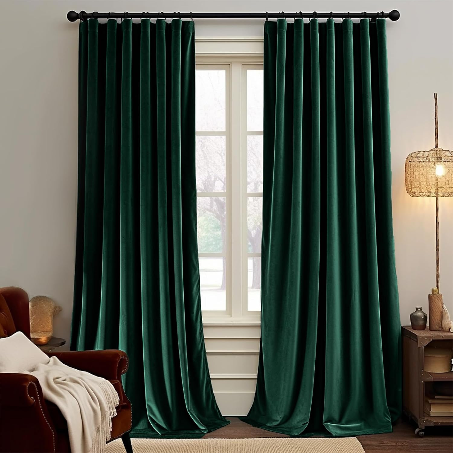 jinchan Green Velvet Curtains Drapes Bedroom Window Curtains 108 Inch Long Living Room Extra Long Rod Pocket Window Treatment Set 2 Panels | Amazon (US)