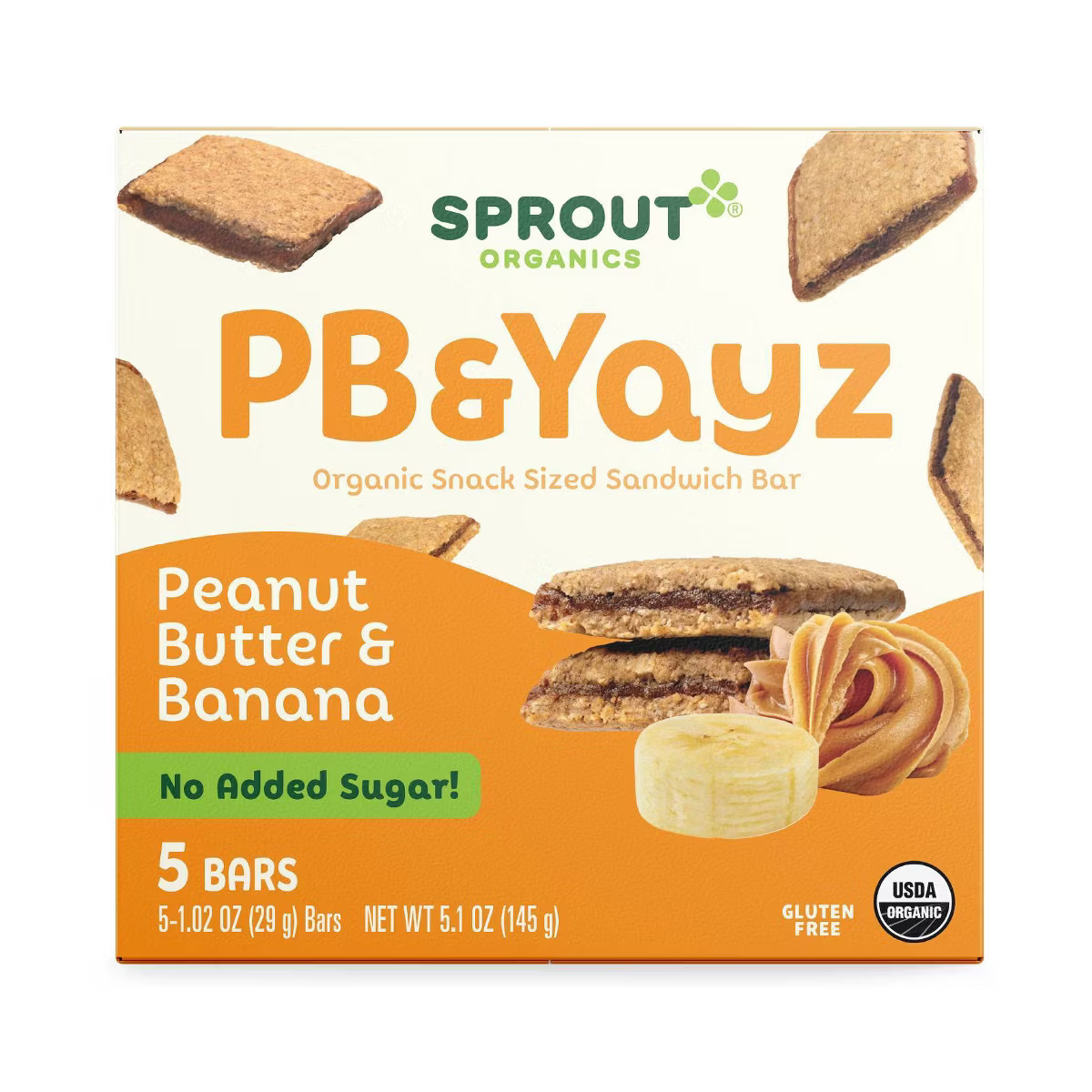 Sprout Foods Organic PB & Yayz Peanut Butter & Banana Sandwich Bars Toddler Snacks - 5.1oz/5ct | Target