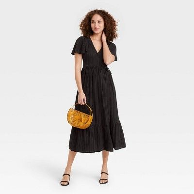 Women&#39;s Flutter Short Sleeve Wrap Dress - A New Day&#8482; Black XS | Target
