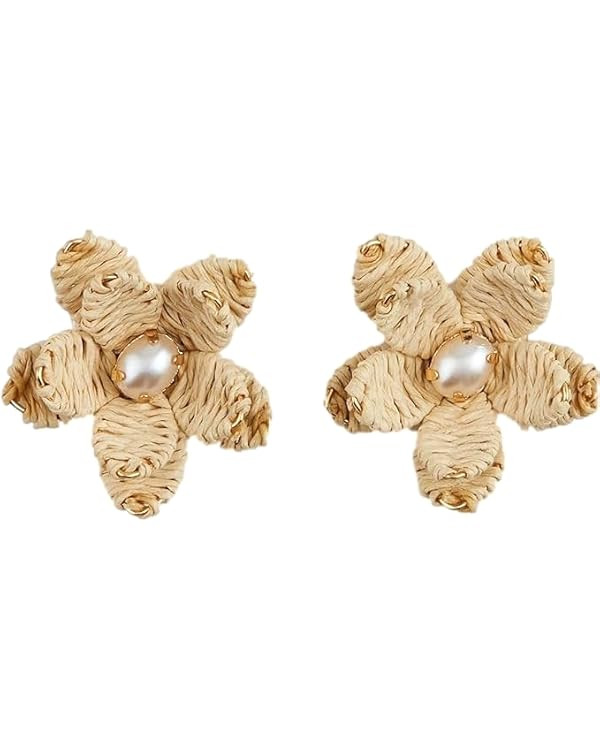 Mud Pie Women's Raffia Flower Earrings, One Size Fits Most Brown | Amazon (US)