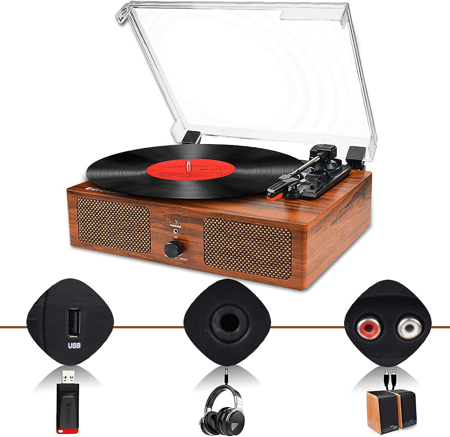 Vinyl Record Player Wireless Turntable with Built-in Speakers and USB Belt-Driven Vintage Phonogr... | Amazon (US)