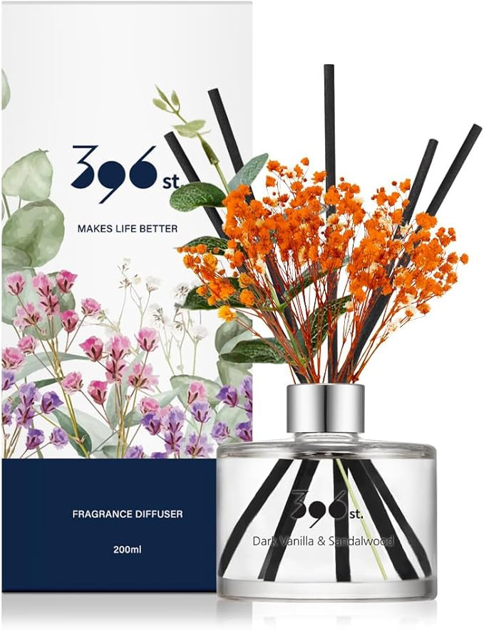 396 st. Preserved Baby's Breath Flower Reed Diffuser, Dark Vanilla&Sandalwood, 200ml(6.7oz) / Ree... | Amazon (US)