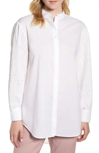 Women's Nordstrom Signature Embroidered Yoke Blouse, Size X-Small - White | Nordstrom