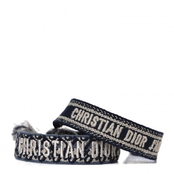 CHRISTIAN DIOR Woven Cotton J'Adior Friendship Bracelet Set Navy | Fashionphile