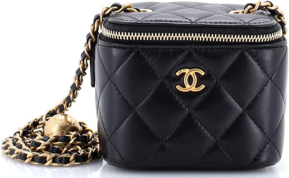 Chanel, Pre-Loved Pearl Crush Vanity Case with Chain Quilted Lambskin Mini, Black | Amazon (US)