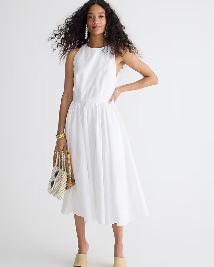 High-neck cotton poplin midi dress | J. Crew US