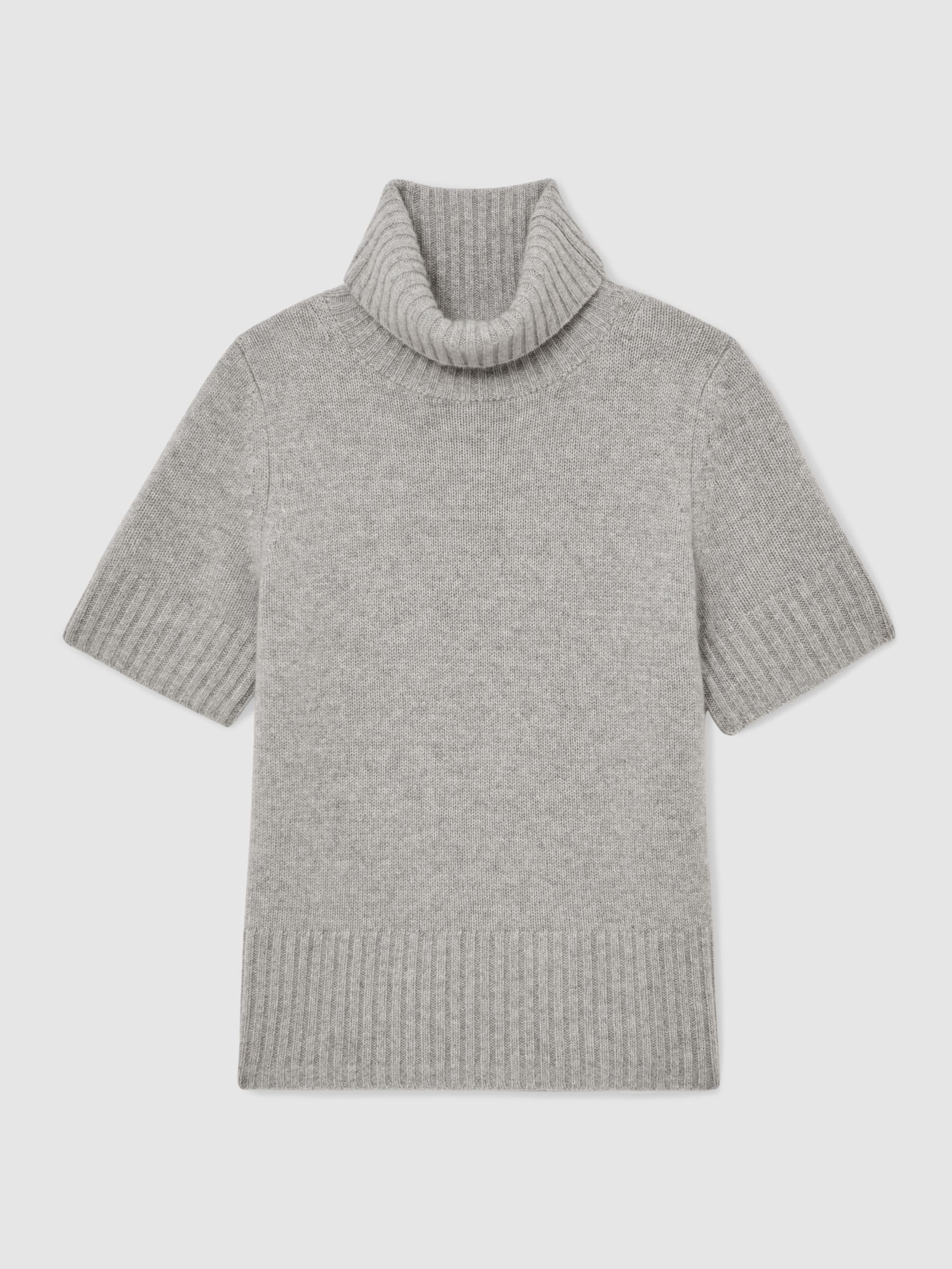 Cashmere Short-Sleeve Roll-Neck Jumper in Grey Marl | Reiss DE