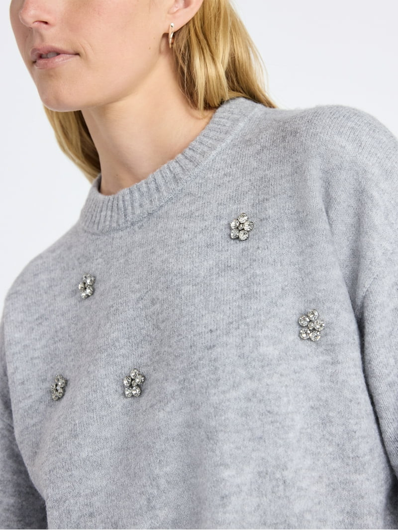 Free Assembly Women's Embellished Mock Neck Sweater with Long Sleeves, Sizes XS-4X | Walmart (US)