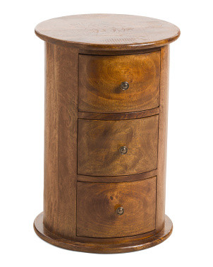 23in Three-drawer Solid Wood Drum Side Table | Bedroom | Marshalls | Marshalls