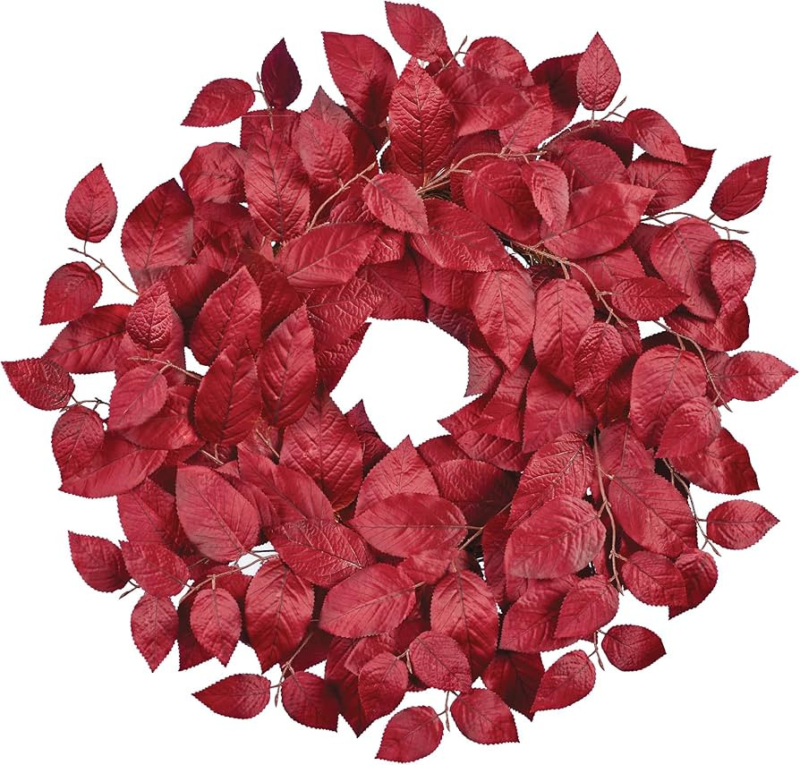 Collections Etc Burgundy Leaves Fall Hanging Artificial Wreath | Amazon (US)