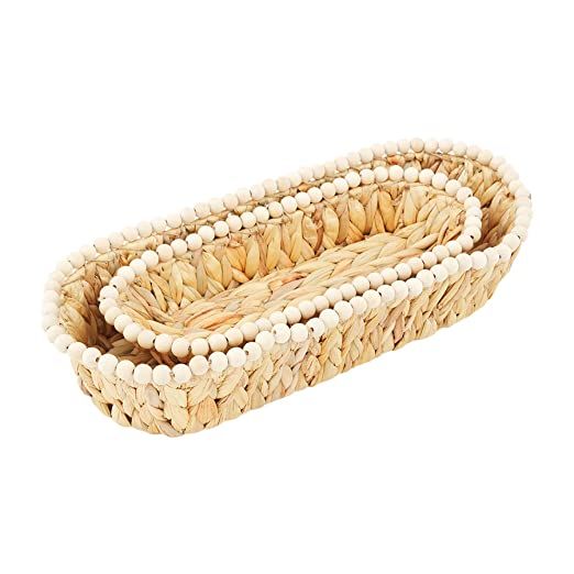 Mud Pie Beaded Hyacinth Nested Basket Set, Beaded, Small 5" x 12 1/2" | Large 6 1/2" x 16 1/2" | Amazon (US)