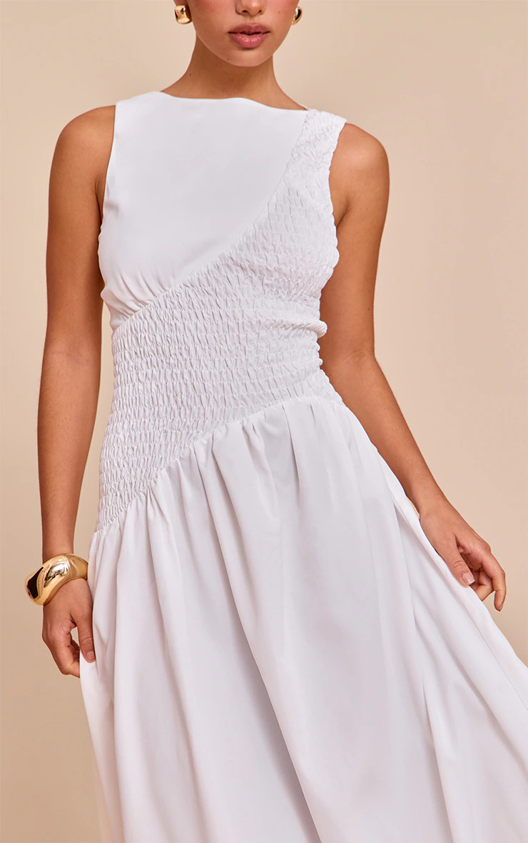 White Shirred Detail Sleeveless Maxi Dress | Dresses | PrettyLittleThing UK