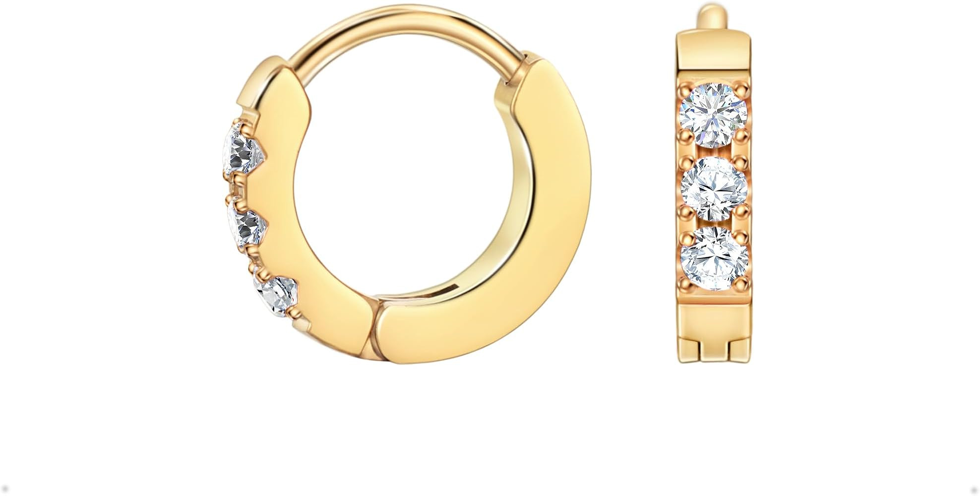 TDEBA Small Huggie Hoop Earrings with Cubic Zirconia, Silver or 18K Gold Plated Birthstone Cartil... | Amazon (US)