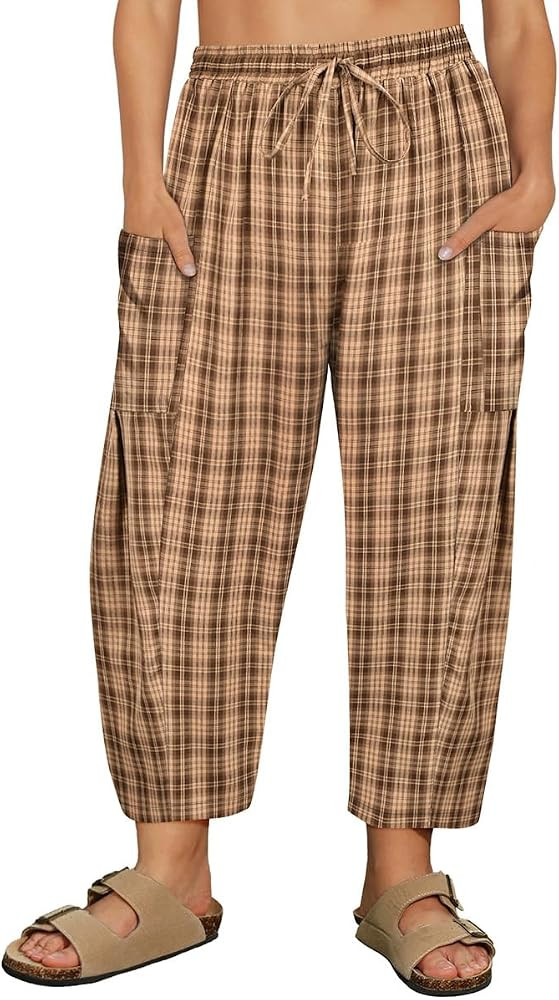 CARCOS Plus Size Pants Womens Summer Palazzo Harem Pants Drawstring Lantern Beach Pant Ankle Vaca... | Amazon (US)