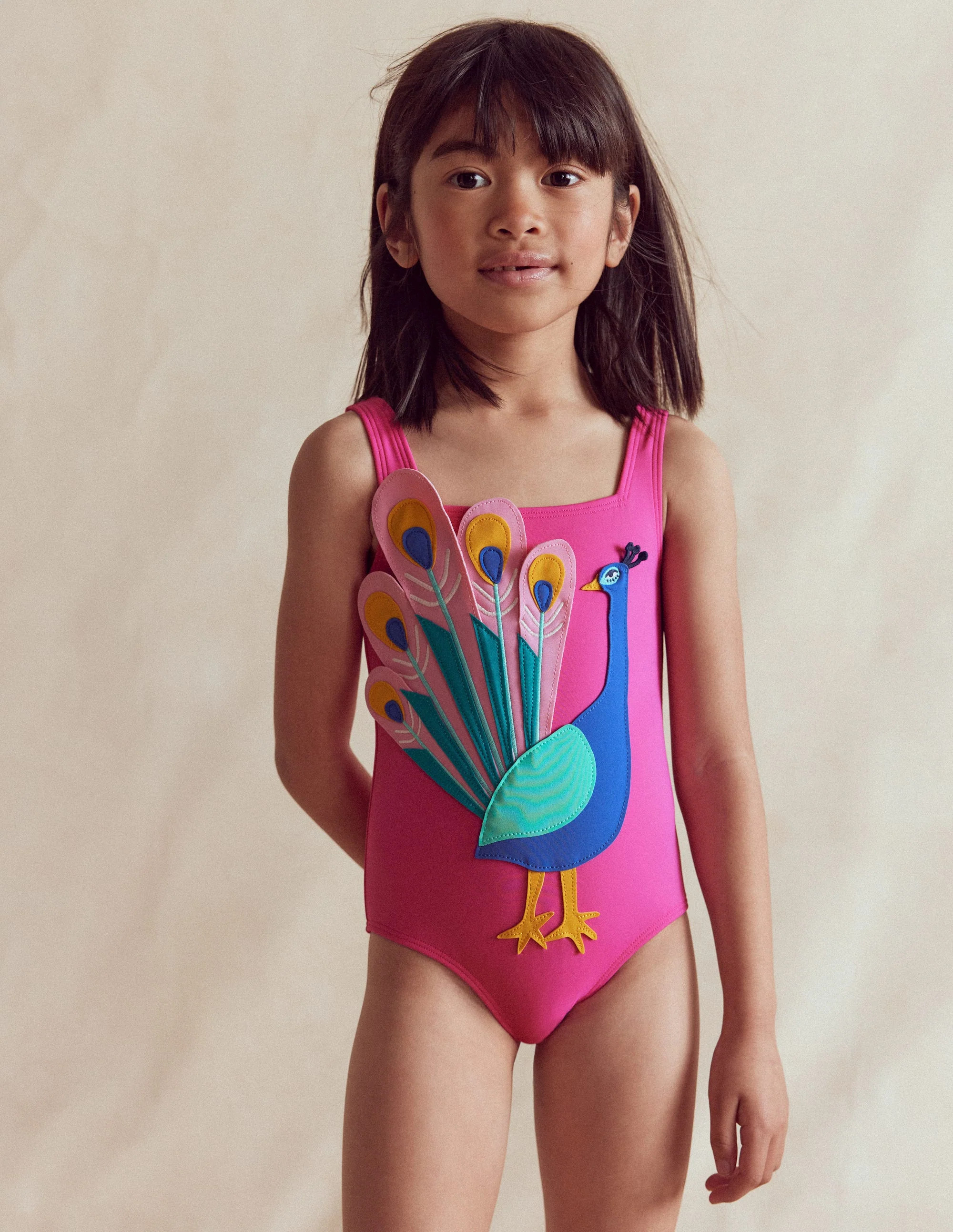 Appliqu\u00e9 Swimsuit-Pink Peacock | Boden (US)