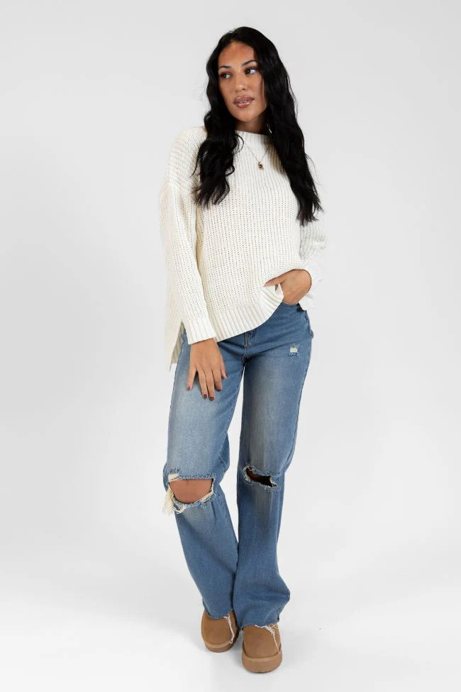 Everyday Feelings Ivory Chenille Waffle Knit Sweater | Pink Lily