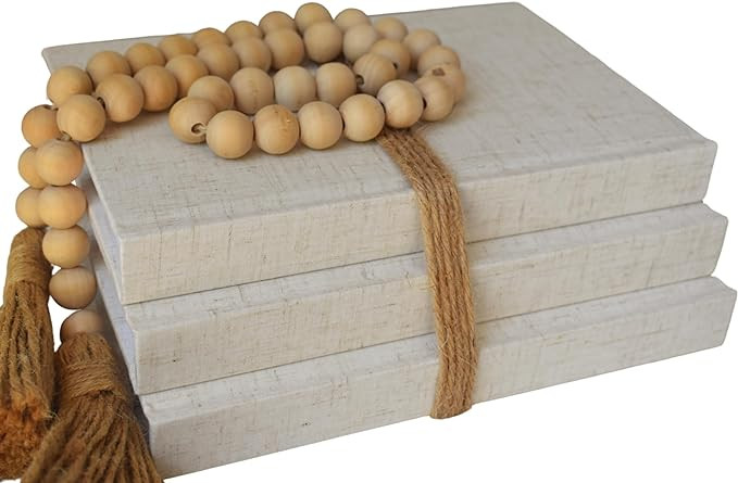 Kigan Home Linen Covered Decorative Books, Set of 3 - Neutral Fabric Decorative Books for Boho Ho... | Amazon (US)