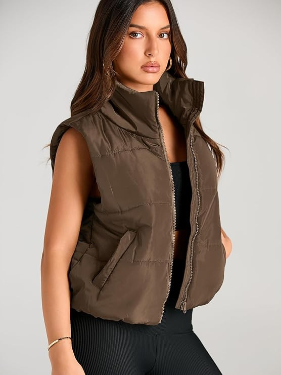 AUTOMET Puffer Vest Women Sleeveless Winter Cropped Outerwear Warm Puffer Lightweight Stand-up Co... | Amazon (US)