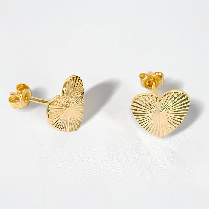14K Gold Plated Cut Texture Heart Stud Earrings for Women Trendy Fashion Women Gold Earrings | Amazon (US)