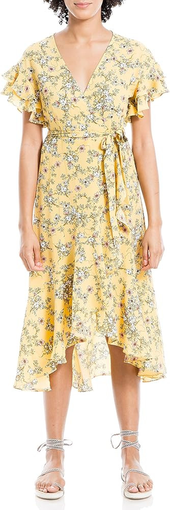 Max Studio Women's Ruffle Crepe High/Low Wrap Midi Dress | Amazon (US)