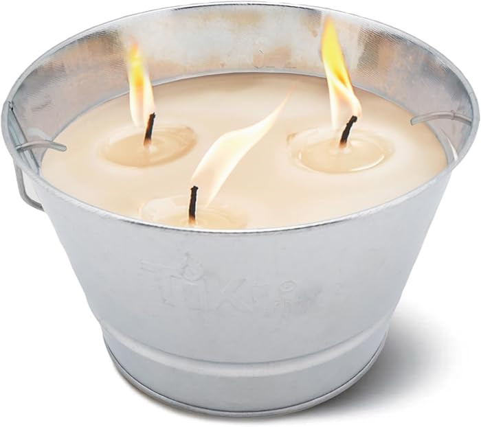 TIKI Citronella Candle 28-Ounce \u2013 Triple Wick Metal Bucket with Lid (Silver) \u2013 Long-Las... | Amazon (US)