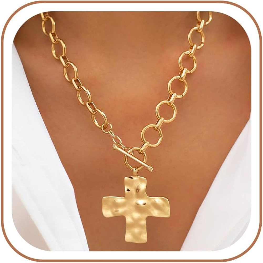 CHESKY 14K Gold Plated Chunky Necklace for Women, Trendy Paperclip Chain Necklace Thick Cross Hea... | Amazon (US)