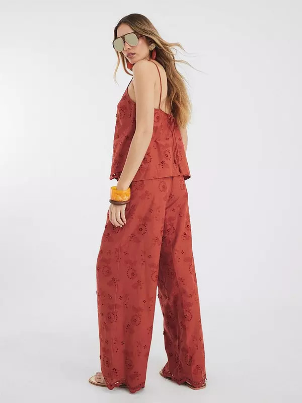 River Island Embroidered Tie Waist Trouser - Rust | Very (UK)