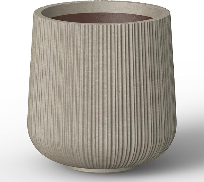 Kante 13.0" Dia Round Fluted Concrete Planter, Large Plant Pot with Drainage, Smooth Weathered Co... | Amazon (US)