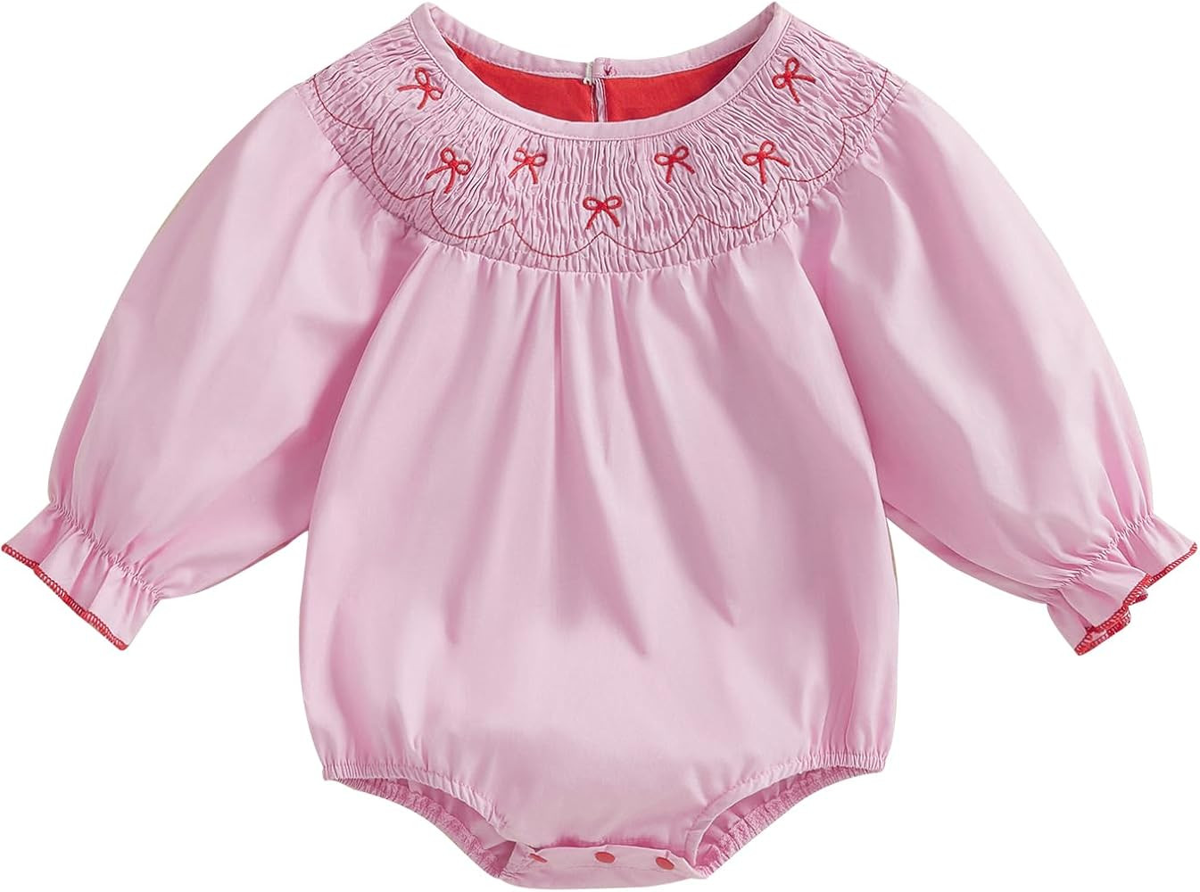 Toddler Baby Girls Smocked Outfits Bow Print Puff Long Sleeve Bubble Romper Spring Infant Valenti... | Amazon (US)