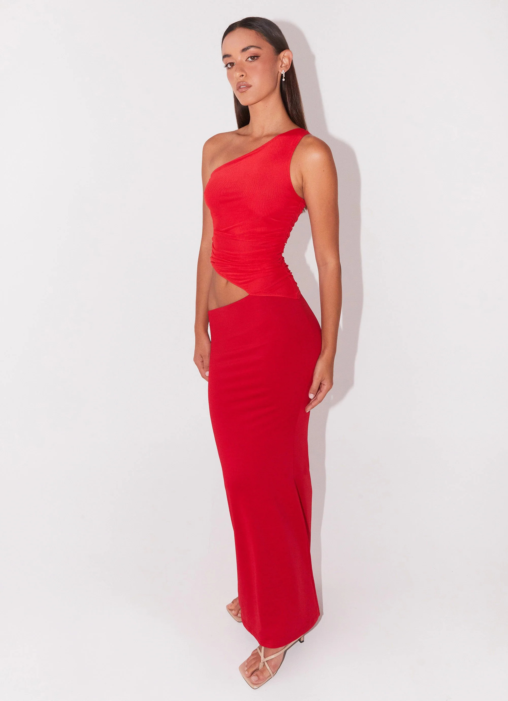Seranella One Shoulder Maxi Dress - Cherry Red | Peppermayo (Global)