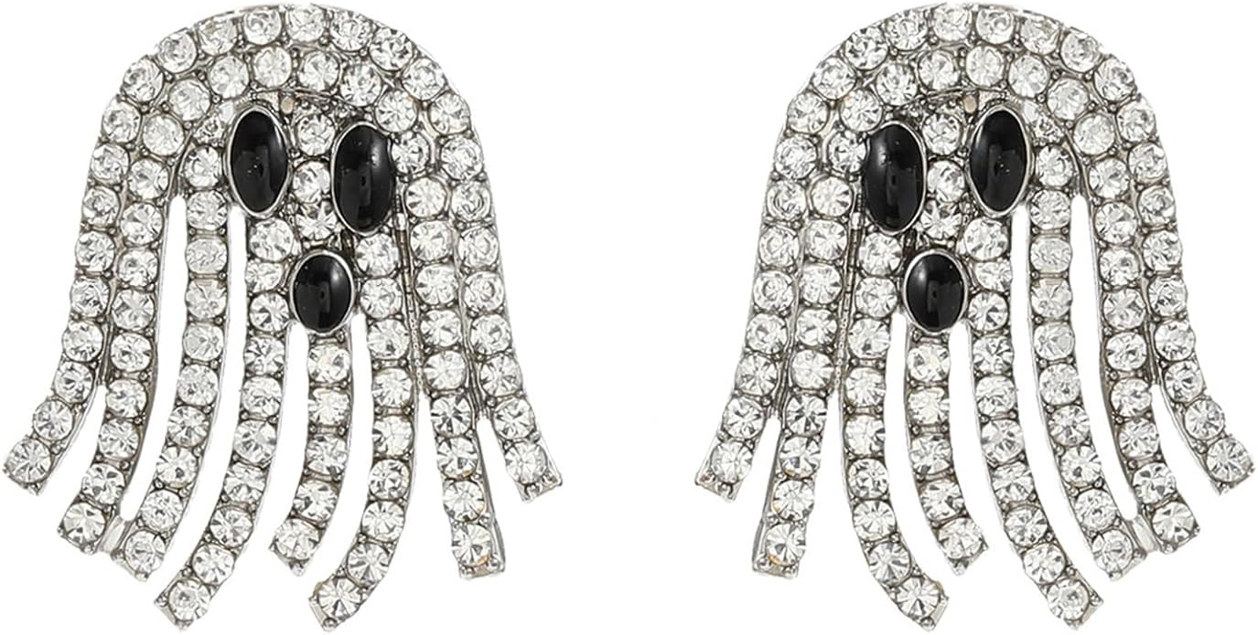 Ghost Stud Earrings for Women Cartoon Gothic Sparkly Crystal Skull Earrings White Rhinestone Irid... | Amazon (US)