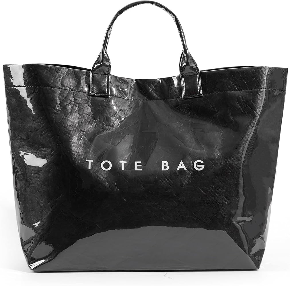 Lushandy PVC Tote Bag for Women Large Plastic Tote Bag for Work Letter Print Hobo bag Kraft Paper... | Amazon (US)