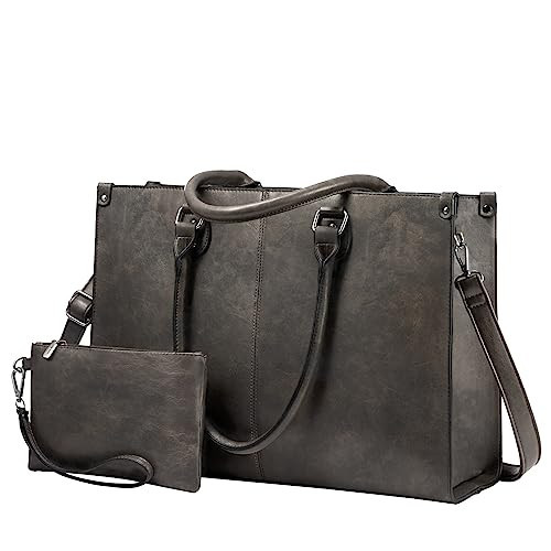 LOVEVOOK Laptop Bag for Women, 15.6 inch Laptop Tote Work Bags with USB Charging Port, Vintage Leather Computer Bag, Black Coffee | Amazon (US)