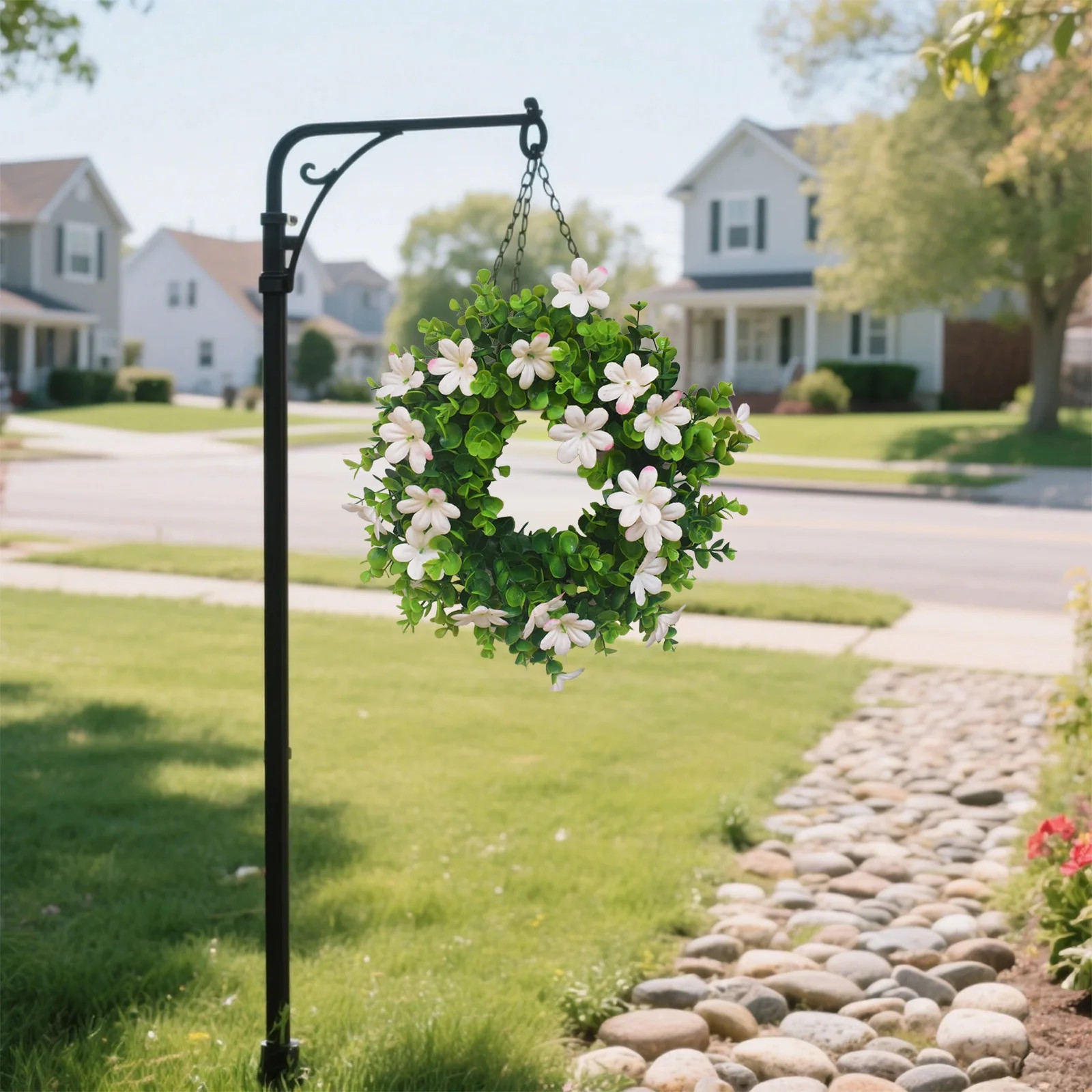 Spring Wreath for Front Door, Artificial Eucalyptus and Flower Wreath Decor, Welcome Door Decor f... | Walmart (US)