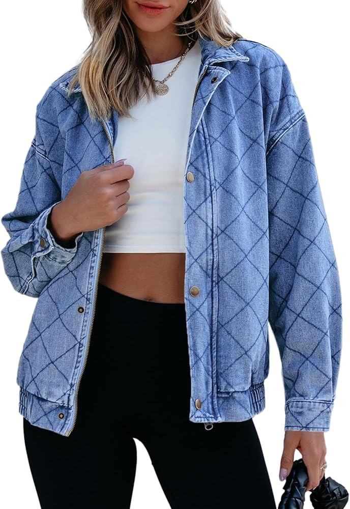 Sidefeel Women's Denim Jeans Jacket Long Sleeve Overszied Jean Coat Boyfriend Fall Outfit 2024 Tr... | Amazon (US)