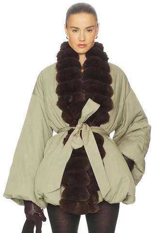 Helsa Bubble Puffer With Faux Fur in Fennel & Cedar from Revolve.com | Revolve Clothing (Global)