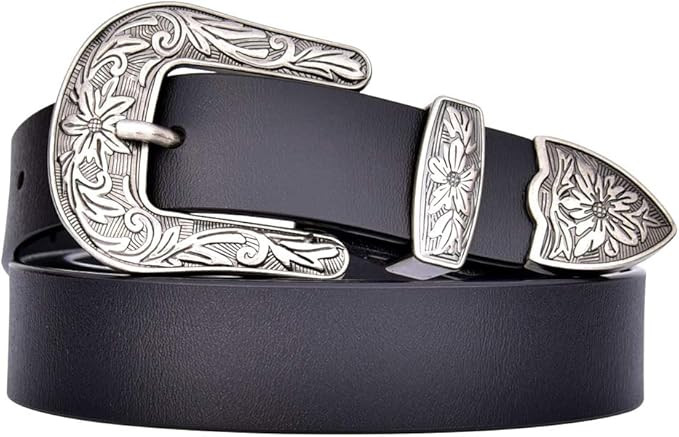 TALLEFFORT Ladies Vintage Western Leather Belts for Women Genuine Leather Belt | Amazon (US)