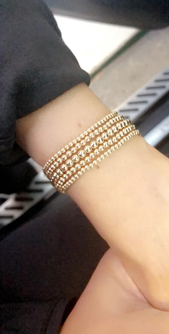 Gold Filled Beaded Ball Bracelet, 2.5mm, 3mm, 4mm, 5mm, 6mm, 8mm 14k Yellow Gold Filled Layering ... | Etsy (US)