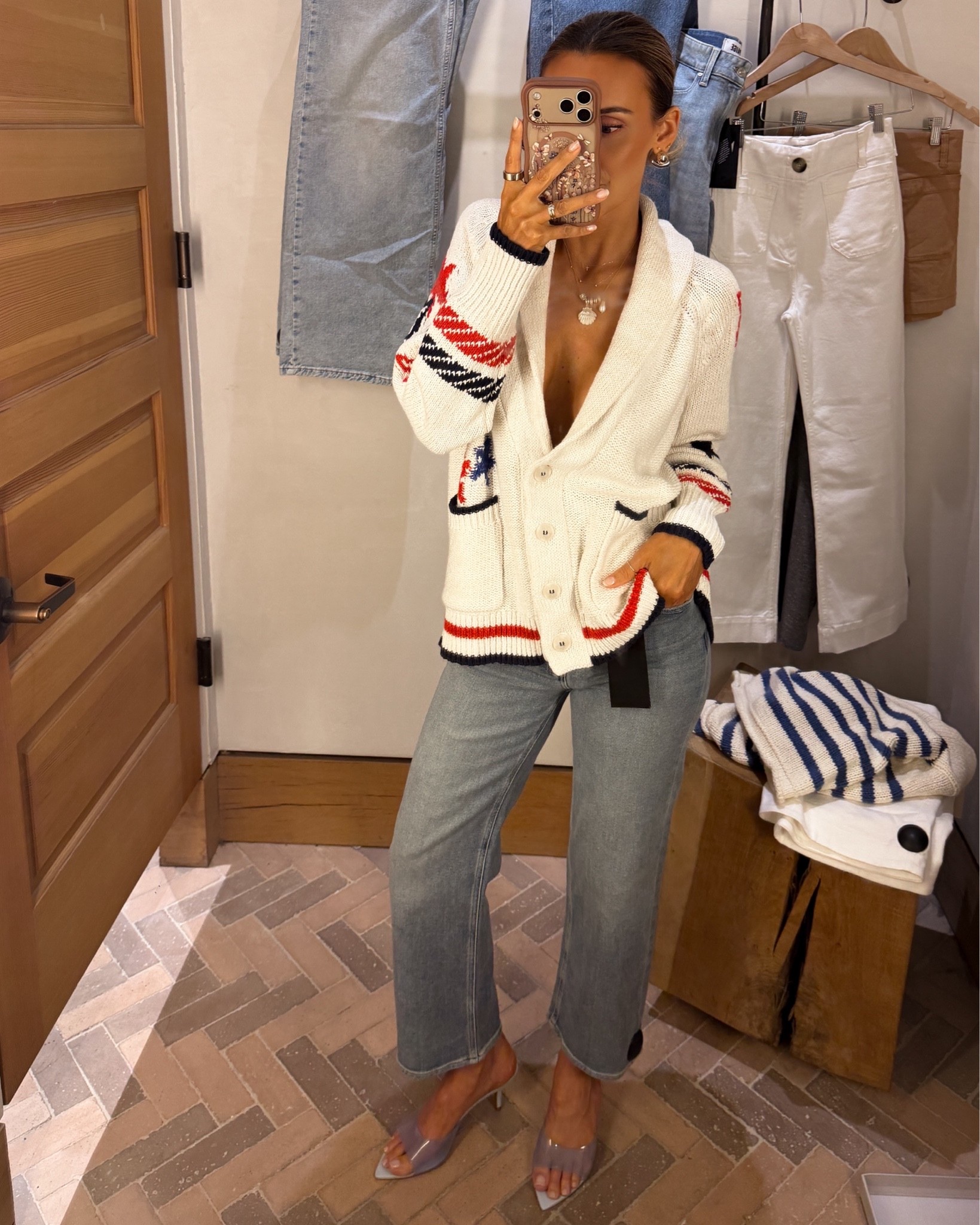 Anthro new purchases! Code KARINA20 for 20% off when you spend $100+ 
This cardi is east coast summer dreams. Size medium here paired with a Paige straight leg super soft denim 25
These heels are so fun for summer, I snagged the blue ones but think I need the pink too. Size down .5 size

#LTKSaleAlert #LTKootd #LTKSeasonal