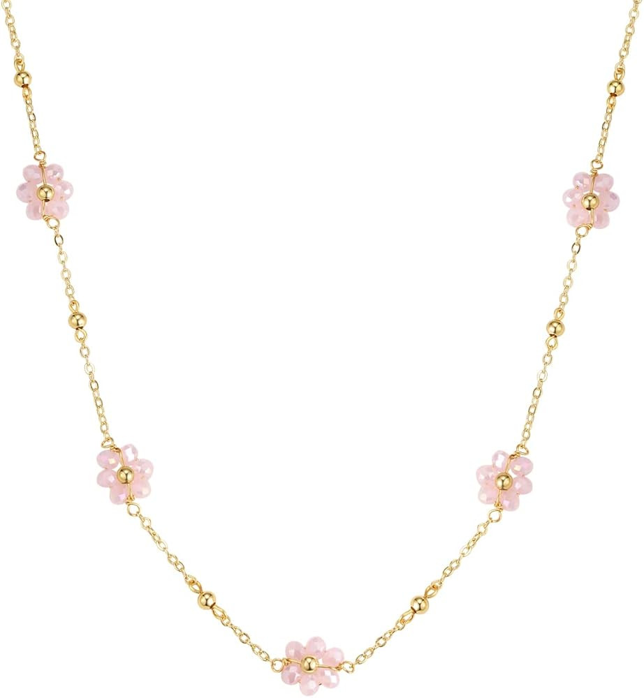Daisy Flower Beaded Choker Necklace Dainty 14K Gold Plated Beaded Choker Necklace for Women Girls... | Amazon (US)
