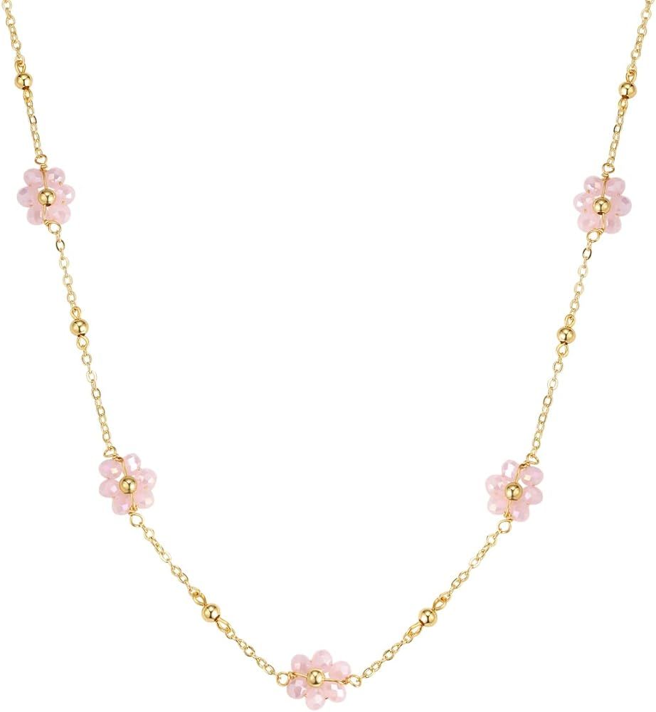 Daisy Flower Beaded Choker Necklace Dainty 14K Gold Plated Beaded Choker Necklace for Women Girls... | Amazon (US)