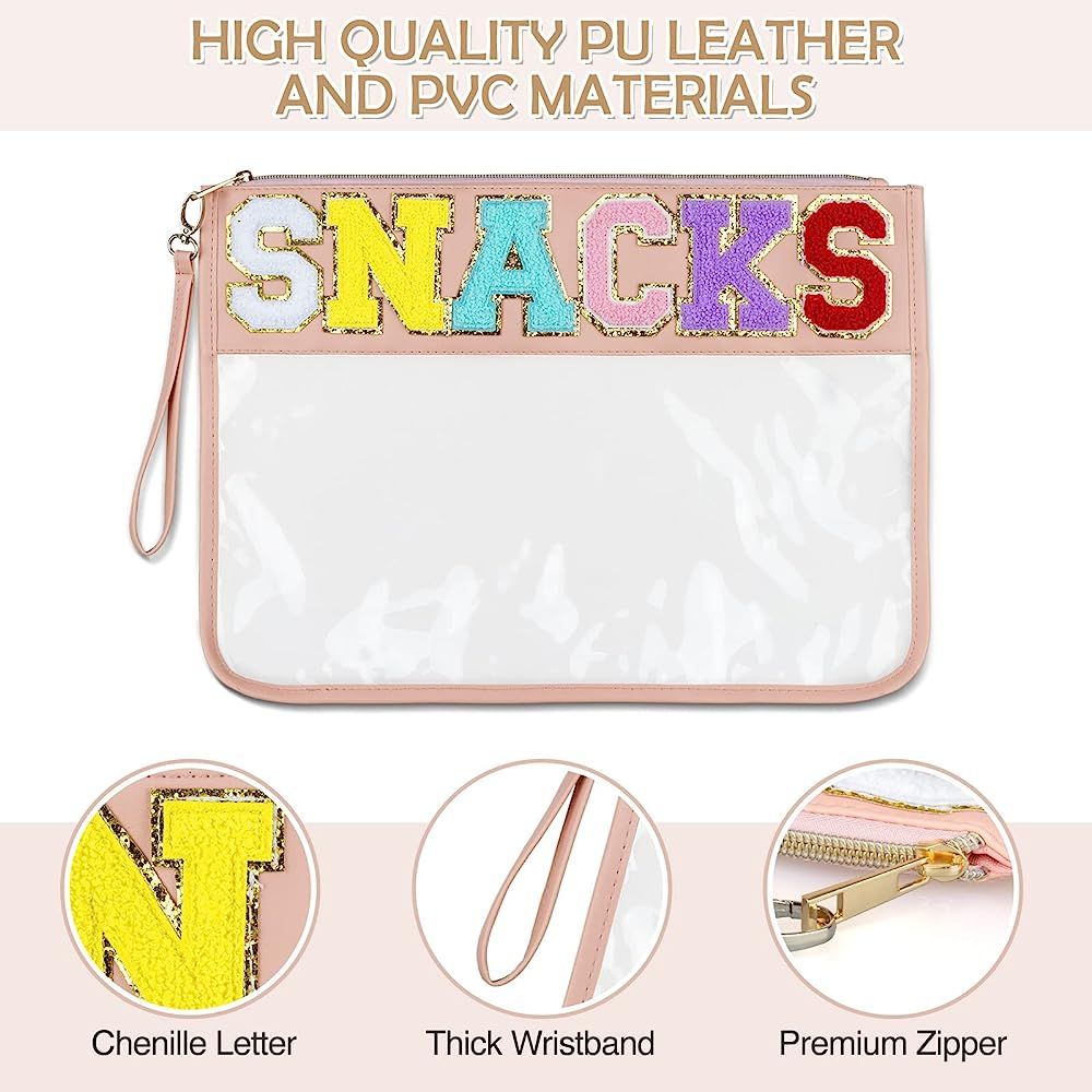 Chenille Letter Large Clear Bag, Waterproof PU leather Transparent Zipper Bag, Multi-purpose Snac... | Amazon (US)
