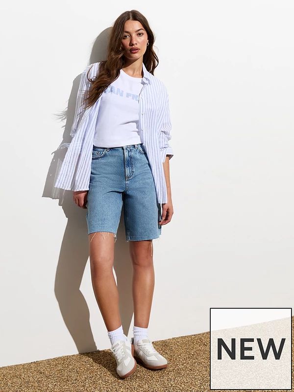 New Look Bright Blue Denim Raw Hem Bermuda Shorts | Very (UK)