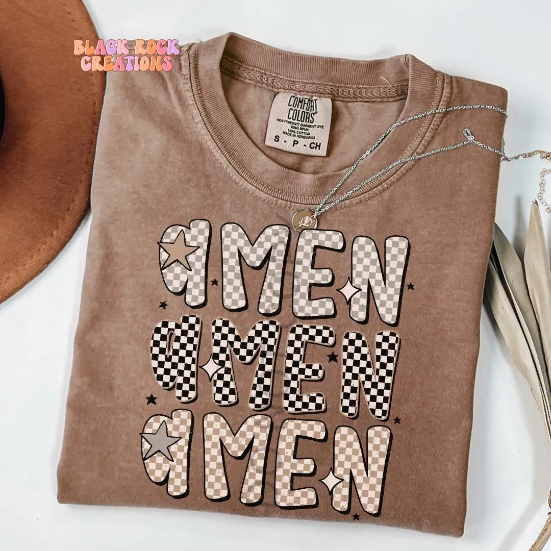 Checkered Amen Comfort Colors Tshirt, Women\u2019s Shirt, Oversized Tshirt, Jesus Tee - Etsy | Etsy (Global)