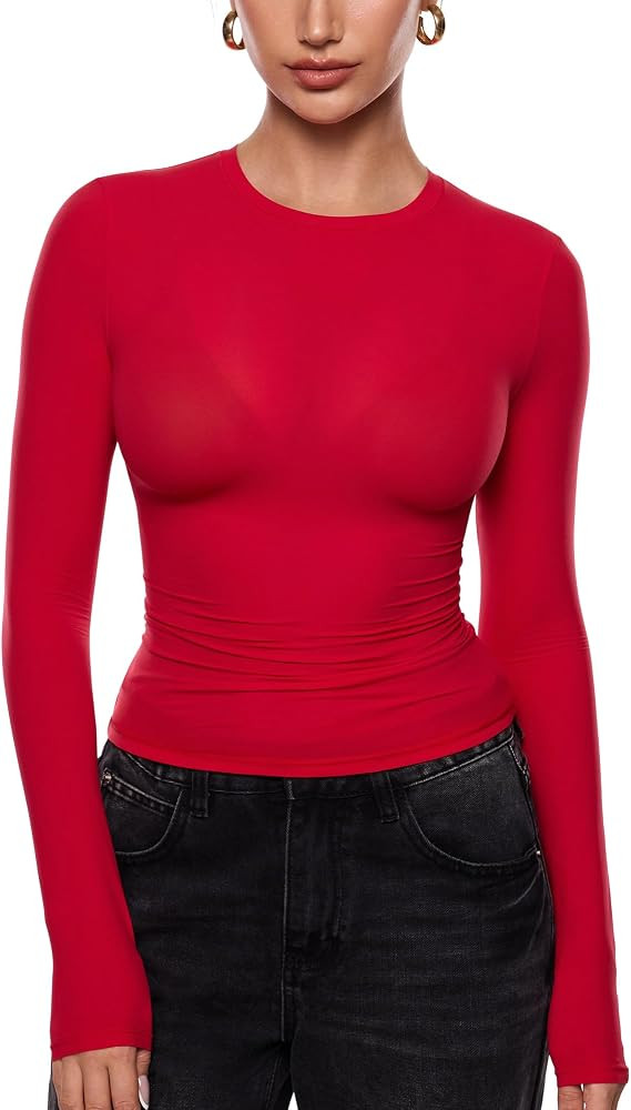 INLYRIC Women's Inbarely Soft Long Sleeve T-Shirts Crew Neck Basic Tees Slim Fitted Going Out Top... | Amazon (US)