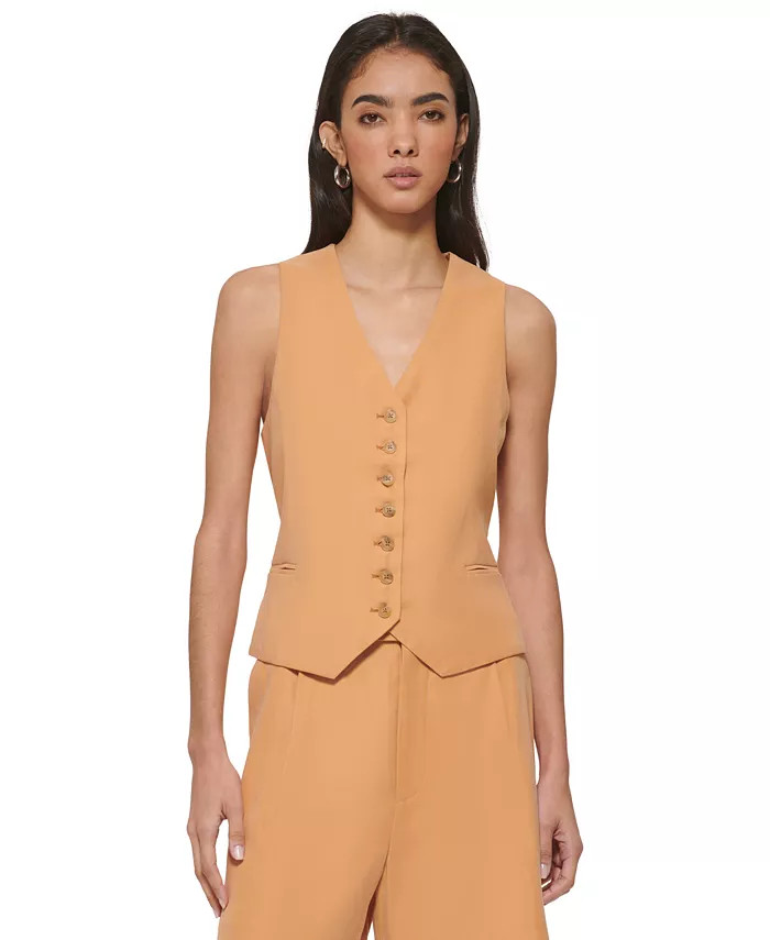 DKNY Women's Frosted V-Neck Twill Sleeveless Vest - Macy's | Macys (US)